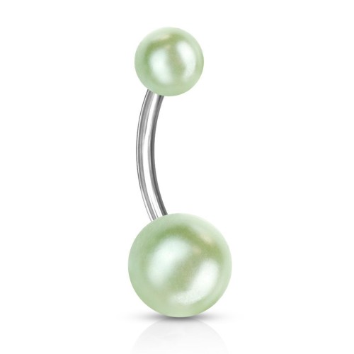 Piercing do pupíku - perličky (světle zelená, 1,6 x 10 mm)