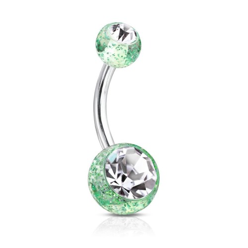 Piercing do pupíku - banánek (zelená/čirý zirkon)