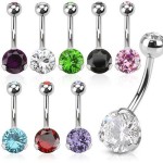 Piercing do pupíku - banánek se zirkony (zelená, 1,6 x 10 mm)