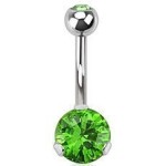 Piercing do pupíku - banánek se zirkony (zelená, 1,6 x 10 mm)