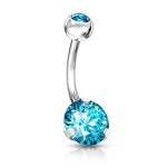 Piercing do pupíku - banánek se zirkony (zelená, 1,6 x 10 mm)