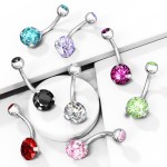 Piercing do pupíku - banánek se zirkony (fialová, 1,6 x 10 mm)