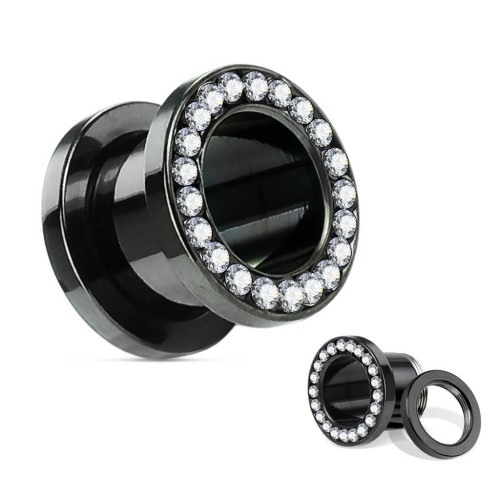 Černý ocelový tunel s čirými kamínky (6 mm)