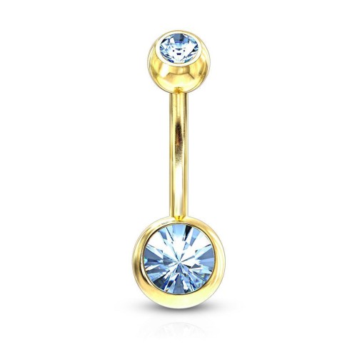 Pozlacený piercing do pupíku - banánek (světle modrá)