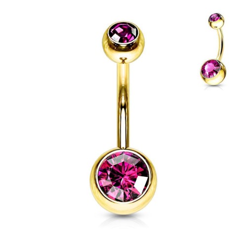 Pozlacený piercing do pupíku - banánek (tmavě růžová)