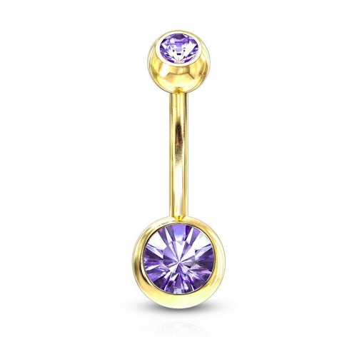 Pozlacený piercing do pupíku - banánek (světle fialová)