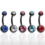 Piercing do pupíku banánek (černý/tyrkysové, 1,6 x 10 mm)