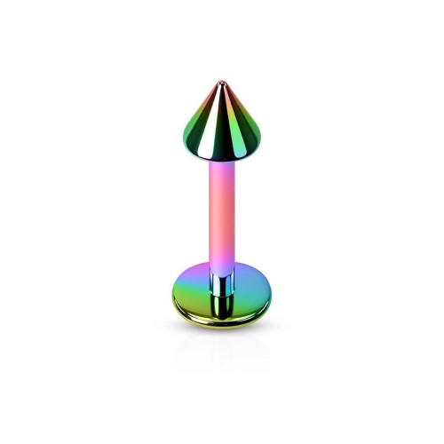 Piercing do brady - kónus (duhová, 4 x 4 mm, 1,6 x 10 mm)
