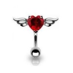 Piercing do pupíku - okřídlené srdce (červená)