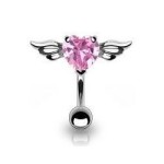 Piercing do pupíku - okřídlené srdce (růžová)