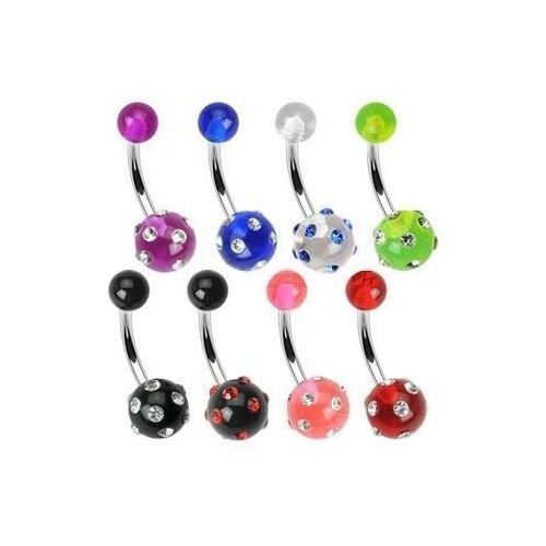 Piercing do pupíku - banánek zdobený zirkony (černý/červené)