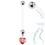 Těhotenský piercing do pupíku - srdíčko (růžová, 1,6 x 25 mm)