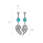 Double piercing do pupíku - srdíčko (tyrkysová)