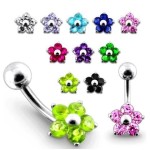 Stříbrný piercing do pupíku - kytička (tyrkysová)