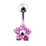 Stříbrný piercing do pupíku - kytička (tyrkysová)