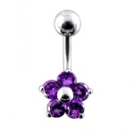 Stříbrný piercing do pupíku - kytička (tyrkysová)