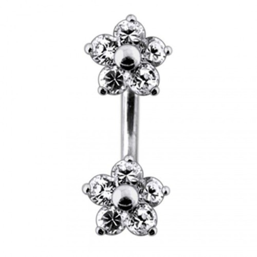 Stříbrný piercing do pupíku - kytičky (čirá)