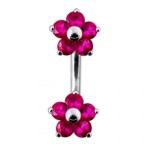 Stříbrný piercing do pupíku - kytičky (čirá)