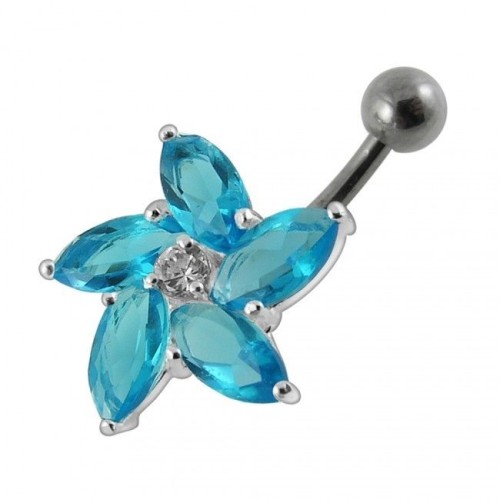 Stříbrný piercing do pupíku - kytička (tyrkysová)