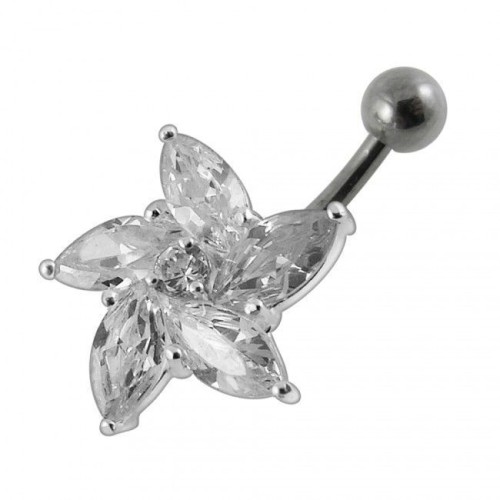 Stříbrný piercing do pupíku - kytička (čirá)