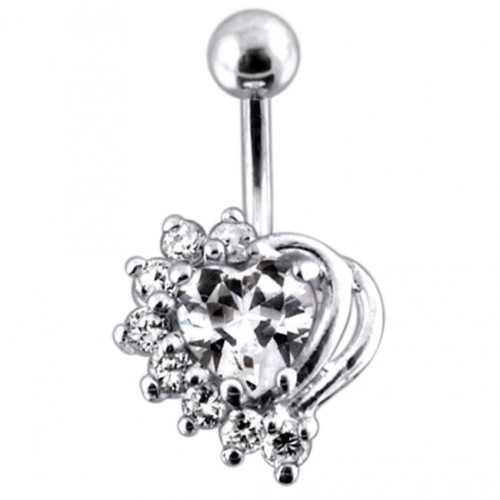 Stříbrný piercing do pupíku (čirá/čirá)