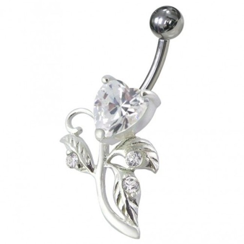 Stříbrný piercing do pupíku - srdíčko (čirá)