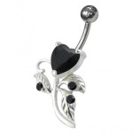 Stříbrný piercing do pupíku - srdíčko (růžová)
