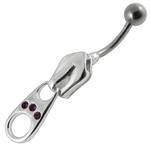 Stříbrný piercing do pupíku - zip (fialová)