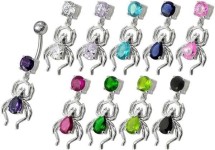 Stříbrný piercing do pupíku - pavouček (tyrkysová)