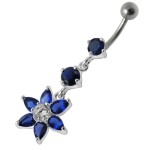 Stříbrný piercing do pupíku - kytička (čirá)