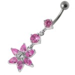 Stříbrný piercing do pupíku - kytička (čirá)