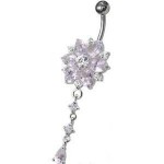 Stříbrný piercing do pupíku - kytička (fialová)