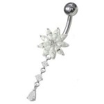 Stříbrný piercing do pupíku - kytička (čirá)