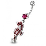Stříbrný piercing do pupíku - mořský koník (růžová)