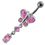 Stříbrný piercing do pupíku - motýlek (fialová)