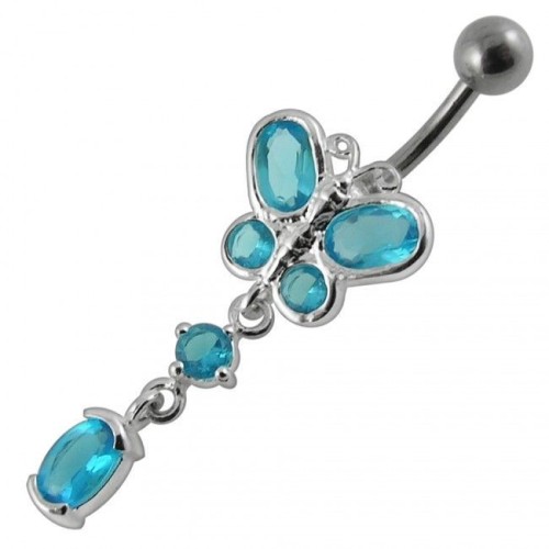 Stříbrný piercing do pupíku - motýlek (tyrkysová)
