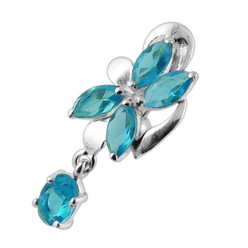 Stříbrný piercing do pupíku se štítem - obrácený (tyrkysová)