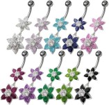 Stříbrný piercing do pupíku - kytičky (růžová)