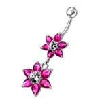 Stříbrný piercing do pupíku - kytičky (růžová)