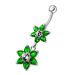 Stříbrný piercing do pupíku - kytičky (růžová)