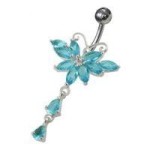Stříbrný piercing do pupíku - motýlek (tyrkysová)
