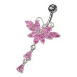 Stříbrný piercing do pupíku - motýlek (růžová)