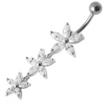 Stříbrný piercing do pupíku - kytičky (fialová)