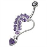 Stříbrný piercing do pupíku - srdíčko (růžová)