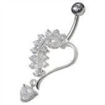 Stříbrný piercing do pupíku - srdíčko (růžová)