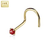 Zlatý piercing do nosu, Au 585/1000 - kamínek 2 mm (červená, 0,14 g)