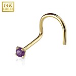 Zlatý piercing do nosu, Au 585/1000 - kamínek 2 mm (růžová, 0,14 g)
