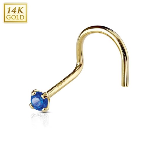 Zlatý piercing do nosu, Au 585/1000 - kamínek 2 mm (tmavě modrá, 0,14 g)