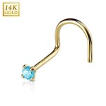 Zlatý piercing do nosu, Au 585/1000 - kamínek 2 mm (tmavě modrá, 0,14 g)