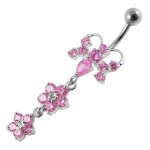 Stříbrný piercing do pupíku - motýlek (růžová)